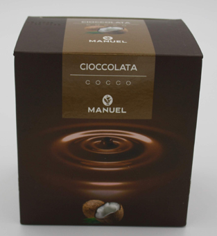 Kakao Manuel. Kakaomischung Geschmack Kokos. Italienische Puddingschokolade