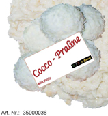 Eis & Gelati Cocco Praline. Zur Herstellung von Speiseeis mit dem Geschmack von Kokos, Mandeln und weißer Creme in einer Waffelpraline. Einer bekannten weißen Praline nachempfunden.