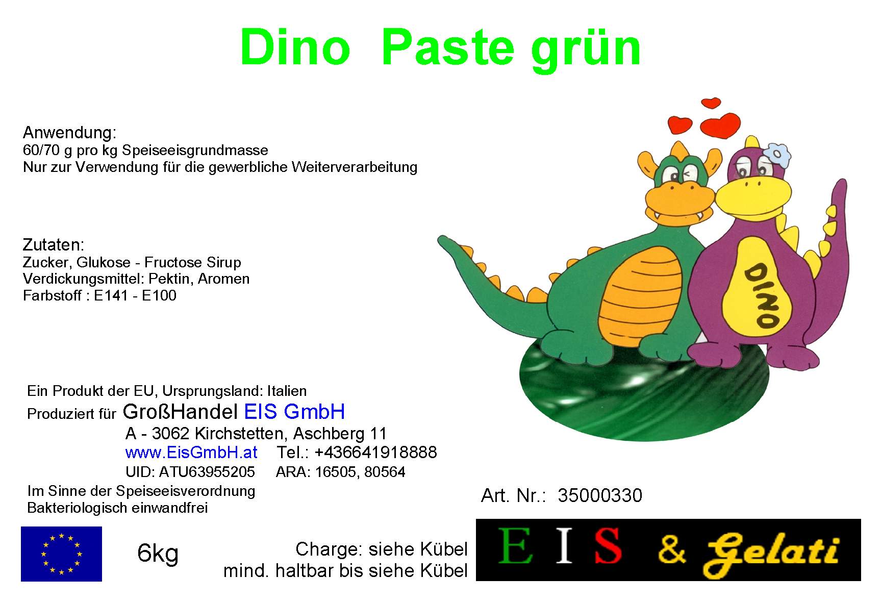 Eis & Gelati Waldmeister Dino Eis Paste. Milcheisgrundmasse zur Herstellung von Speiseeis mit dem Geschmack von Waldmeister