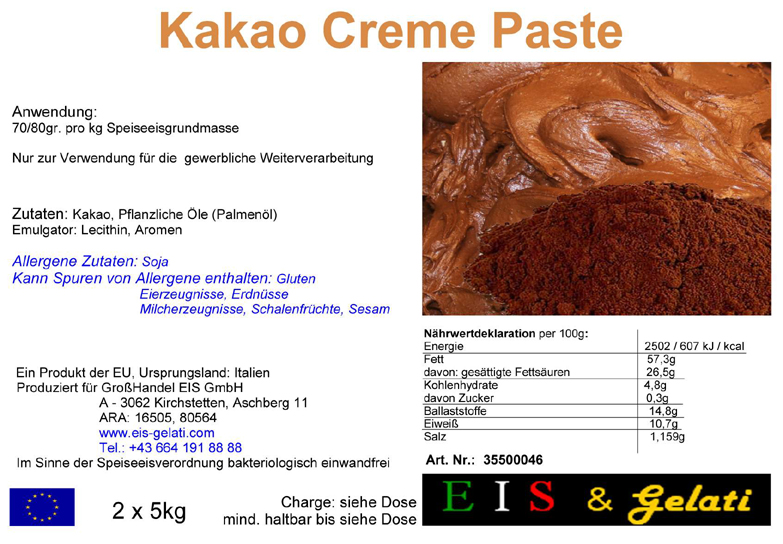 Eis & Gelati Kakao Creme Paste. Für die Produktion von Speiseeis und Tortencremen. Schukoladeeis, Kakaoeis