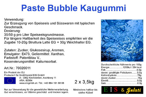 Eis & Gelati. Bubble Kaugummi Paste blau. Kaugummi Eis