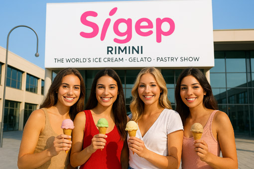 Sigep 2026 mit 4 Eismädchen. Eistüten und frischem Eis Sigep 2026 mit 4 Eismädchen. Eistüten und frischem Eis