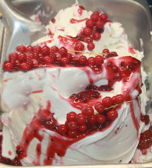Eisidee: Französisches Joghurt mit Ribisel Variegato und Ribiseln Eisidee: Französisches Joghurt mit Ribisel Variegato und Ribiseln