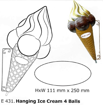 Eiswerbung personalisierte Werbeeistüte. Außenwerbung Hängeeistüte mit Obers Eiswerbung personalisierte Werbeeistüte. Außenwerbung Hängeeistüte mit Obers