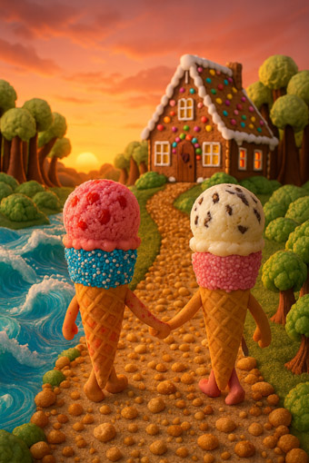 Hänseltüte und Greteltüte Hand in Hand zum Lebkuchenhaus Hänseltüte und Greteltüte Hand in Hand zum Lebkuchenhaus